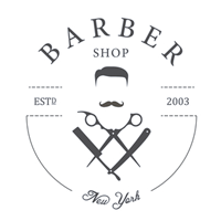 Logotipo de patrocinador: Barbería, fundada en 2003, Nueva York