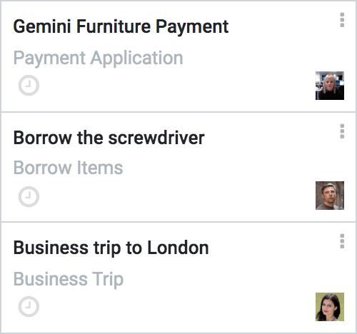 Acercamiento a las solicitudes: Pagos - Solicitar artículos - Viaje de negocios
